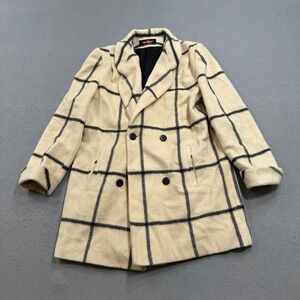 Vintage Alorna Wool Coat Women's Large Off White Windowpane Double Breasted USA